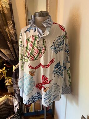 Chery Betty Christmas Top with Striped Collar Size XL